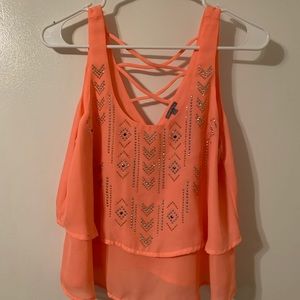 Peach color blouse with Aztec bling design